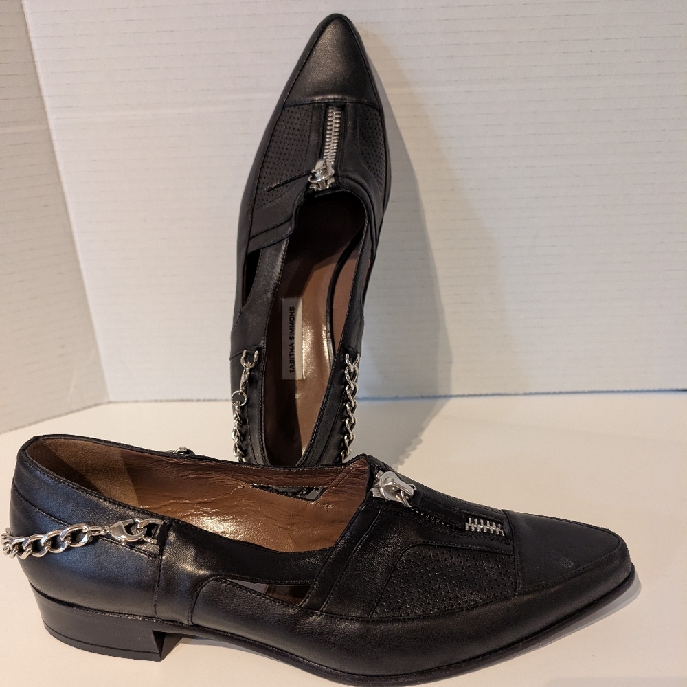 Tabitha Simmons Black Pump w Zipper & Chain Detail. EU Sz.40 Leather Made In Ita - Picture 7 of 16